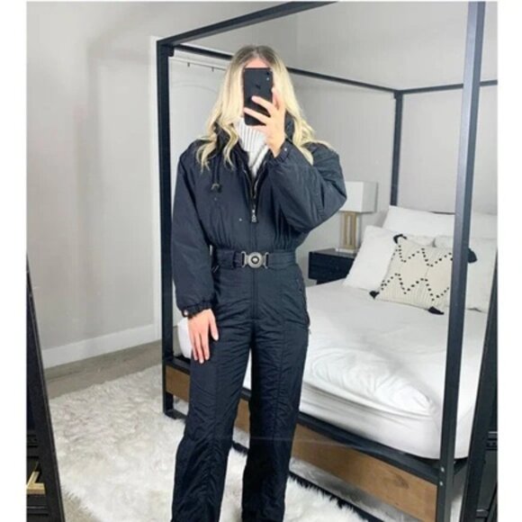 Bogner Jackets & Blazers - Bogner Vintage Embroidered One Piece Belted Snow Ski Suit Black Size 12